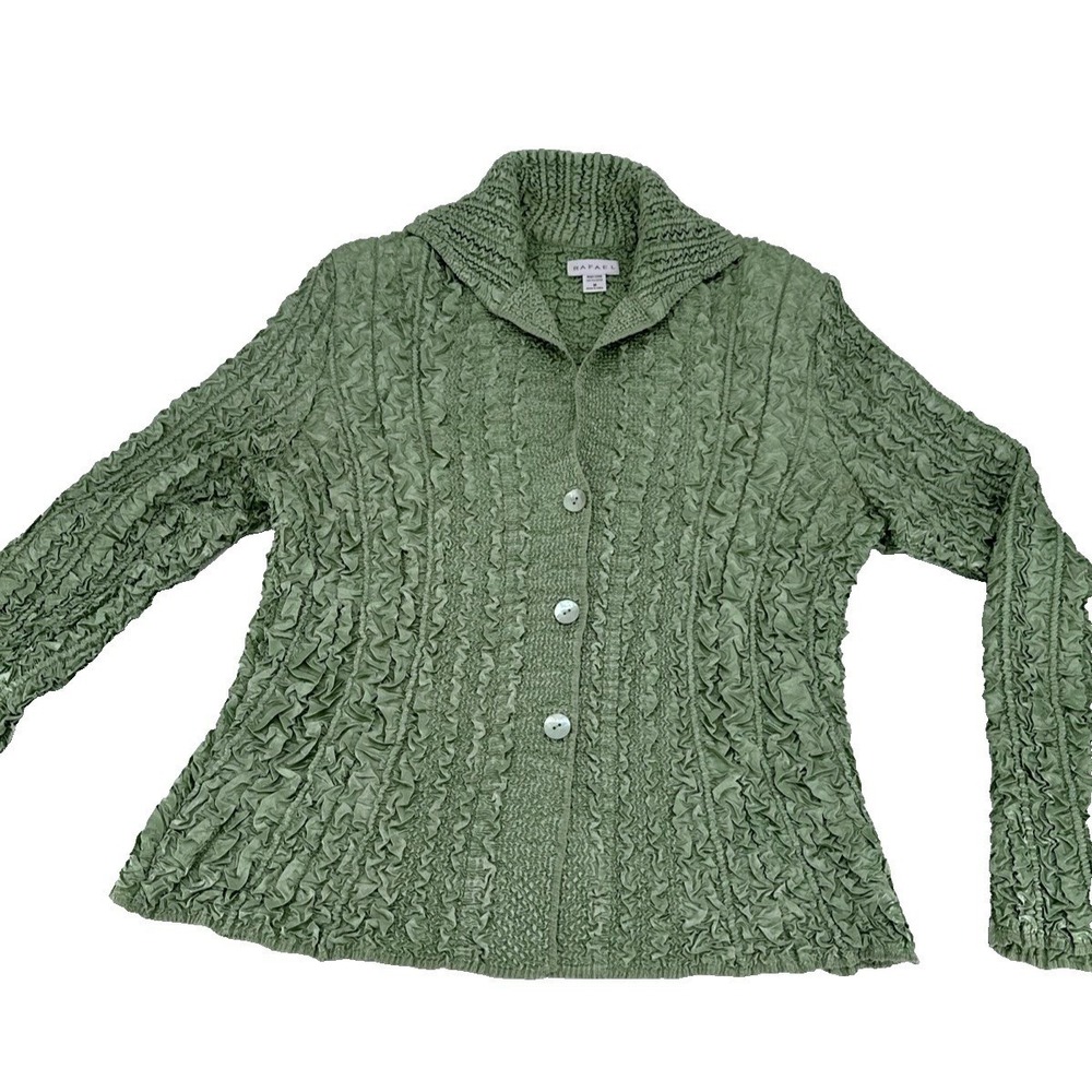 Rafael Textured Knit Collared Button Front Cardigan Jacket Sage Green Size M